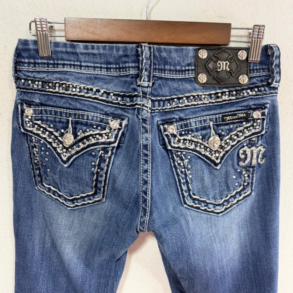 Miss Me Jeans Embellished Bootcut Size 28 Blue JE5453B7R Rhinestone Boho Cotton